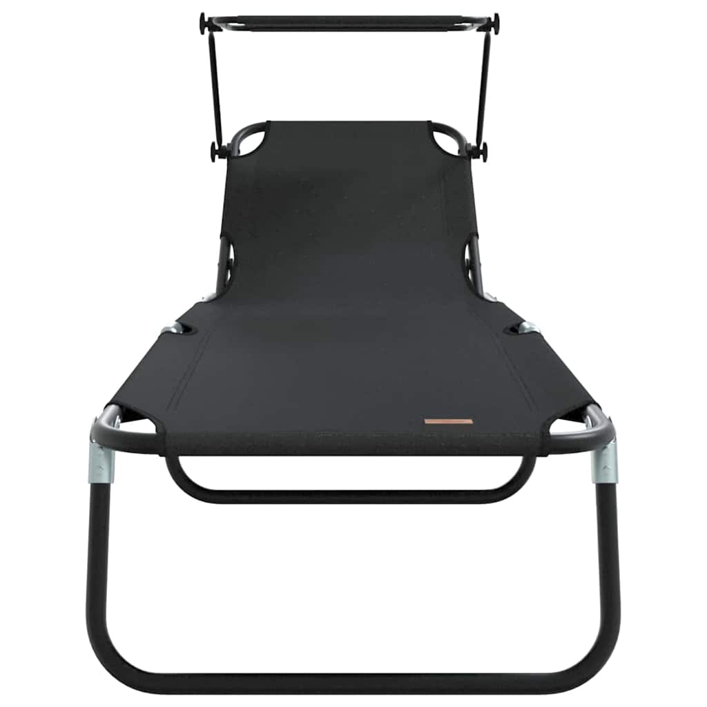 Folding Sun Lounger Folding Black 56 x 190 x 81cm Fabric